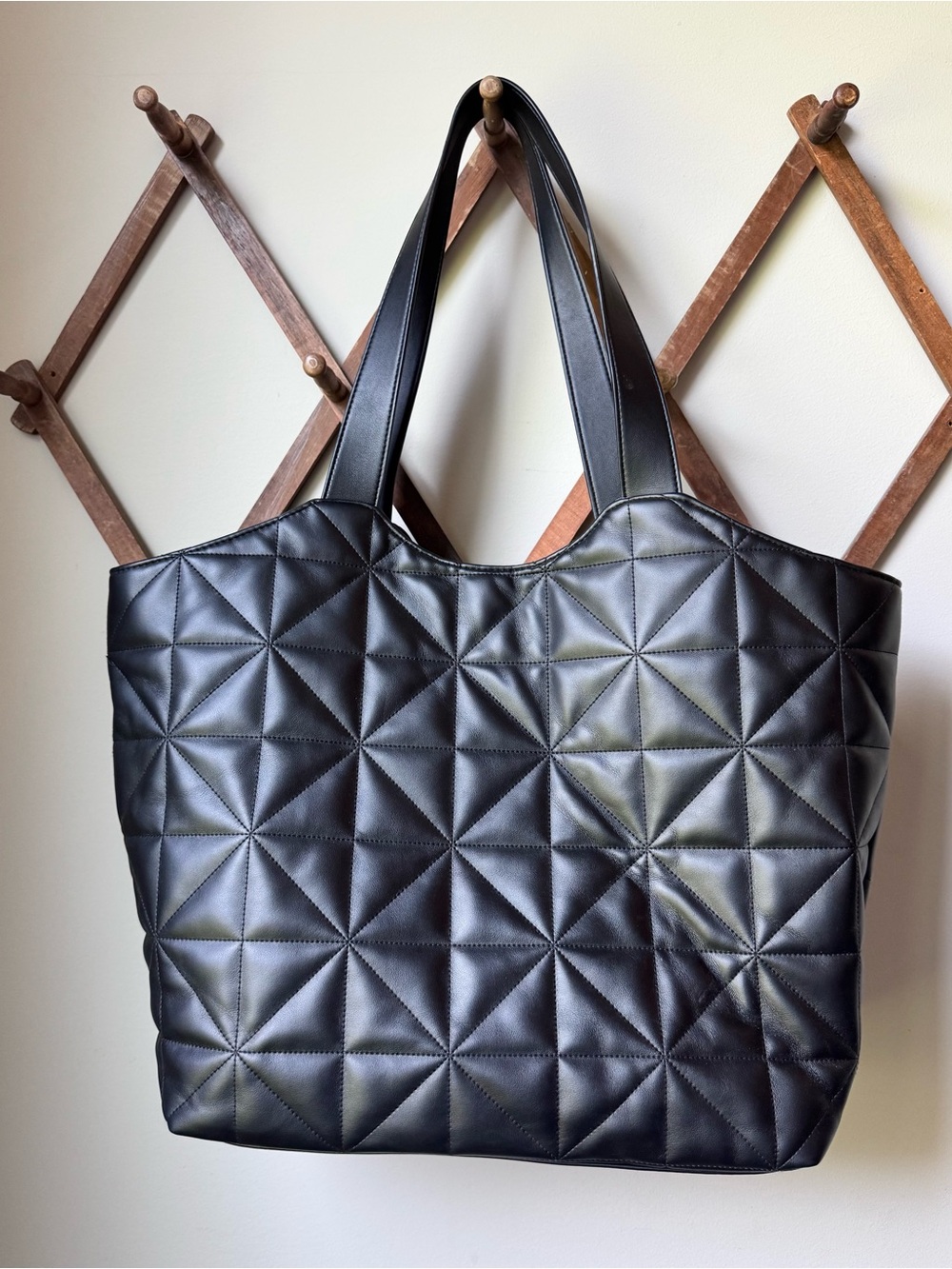 A New Day Black Puff Diamond Shaped Quilted Shopper Tote Handbag